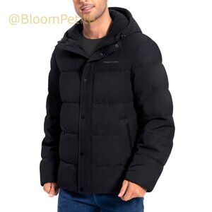 Waterproof Windproof Puffer Jacket with Hood and 3 Pockets